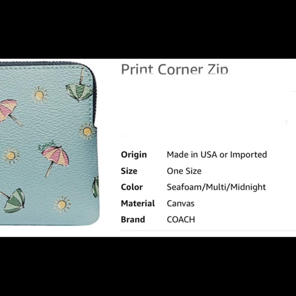 💙 EUC 💙 COACH Corner Zip Coin Case or Wristlet Blue Beach Umbrella Design⛱⛱ - Picture 6 of 7